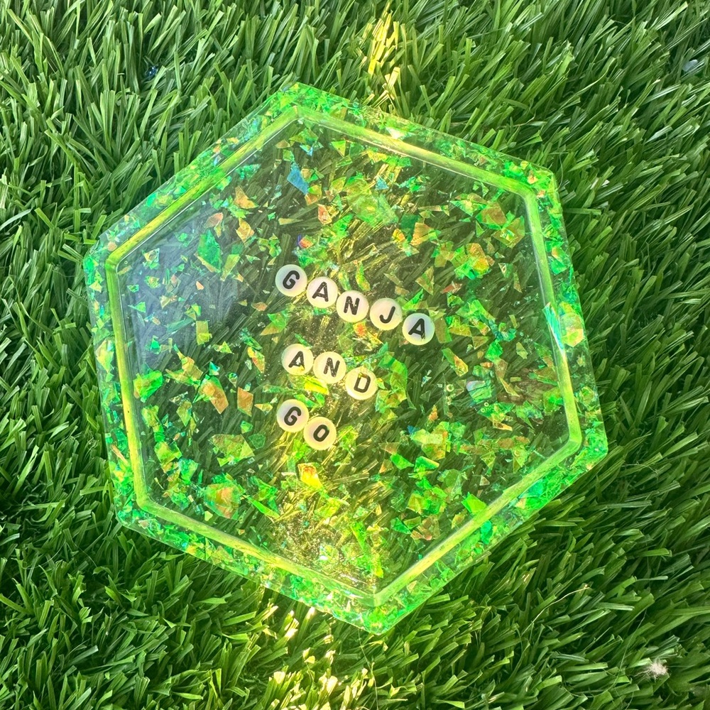 Hexagonal Green Coaster with Text - Picture 3 of 3